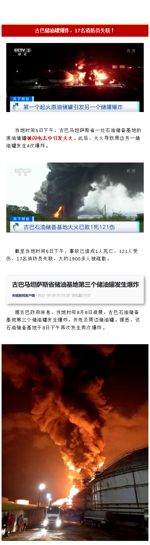 1死121傷，17名消防員失聯(lián)！古巴儲油罐爆炸！(圖1)
